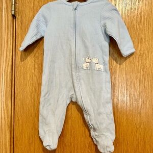 Little Me Pale Blue Footed One-Piece with Puppy Applique